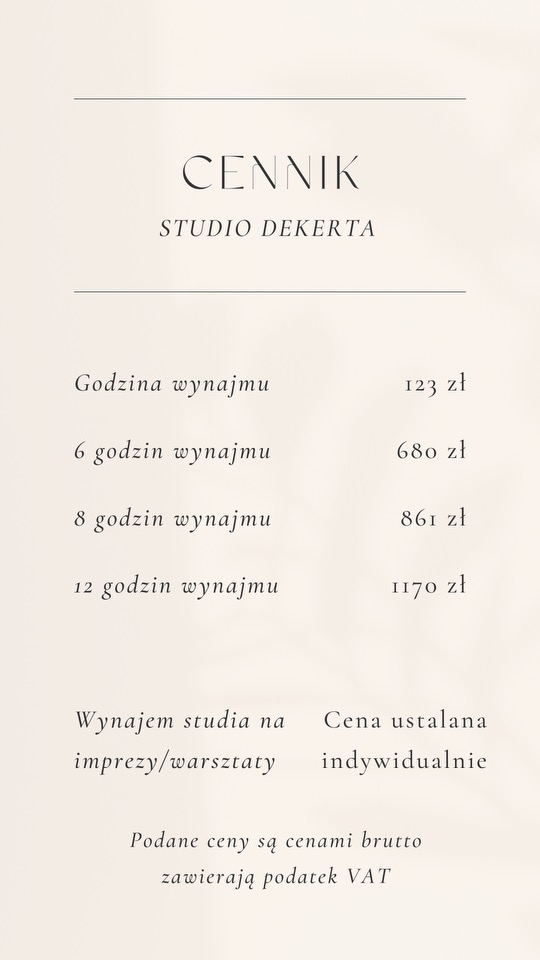 Cennik studia fotograficznego